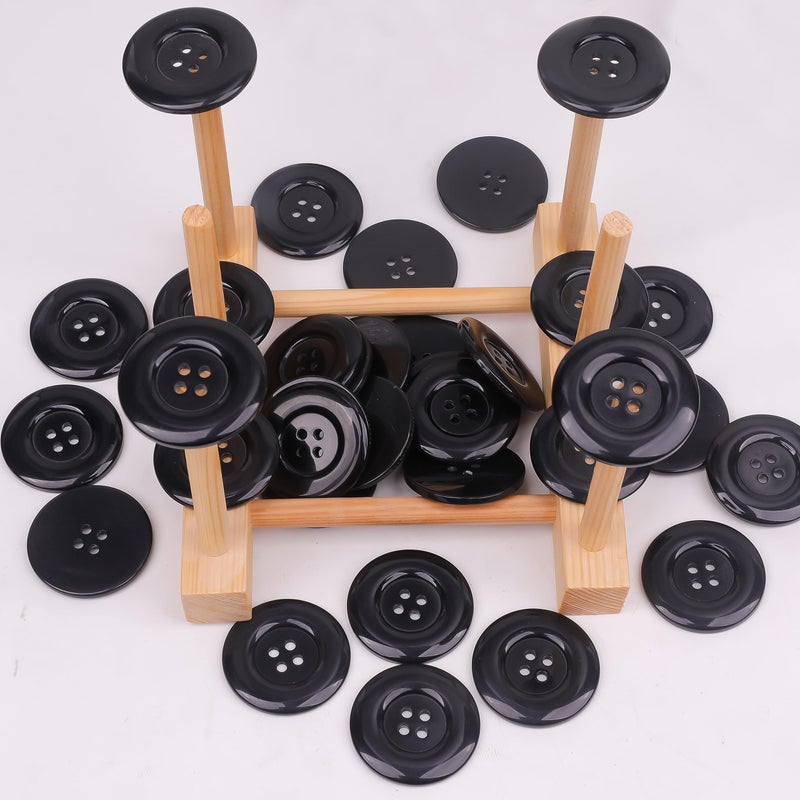 YAKA 50pcs 4 Holes Round Sewing Resin Buttons1.5inch/38mm in Bulk for Environmental Sewing Fasteners Scrapbooking DIY Sewing Tailor Crafts Coats Clothe Black - Image 5